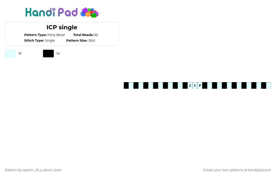 ICP single - Pony Bead Pattern by system_of_a_down_lover on Kandi Pad - black, white