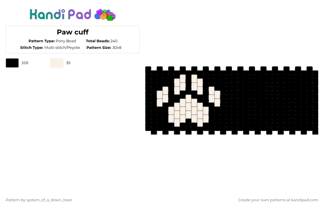 Paw cuff - Pony Bead Pattern by system_of_a_down_lover on Kandi Pad - black