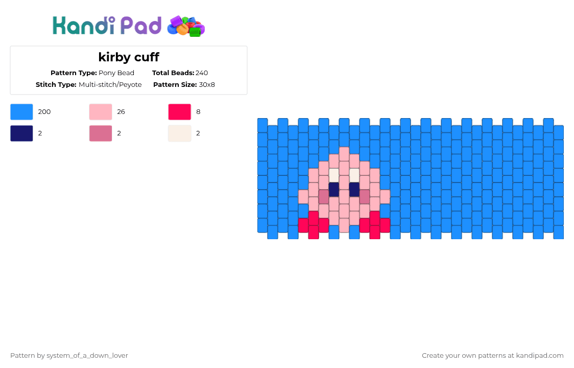 kirby cuff - Pony Bead Pattern by system_of_a_down_lover on Kandi Pad - light blue