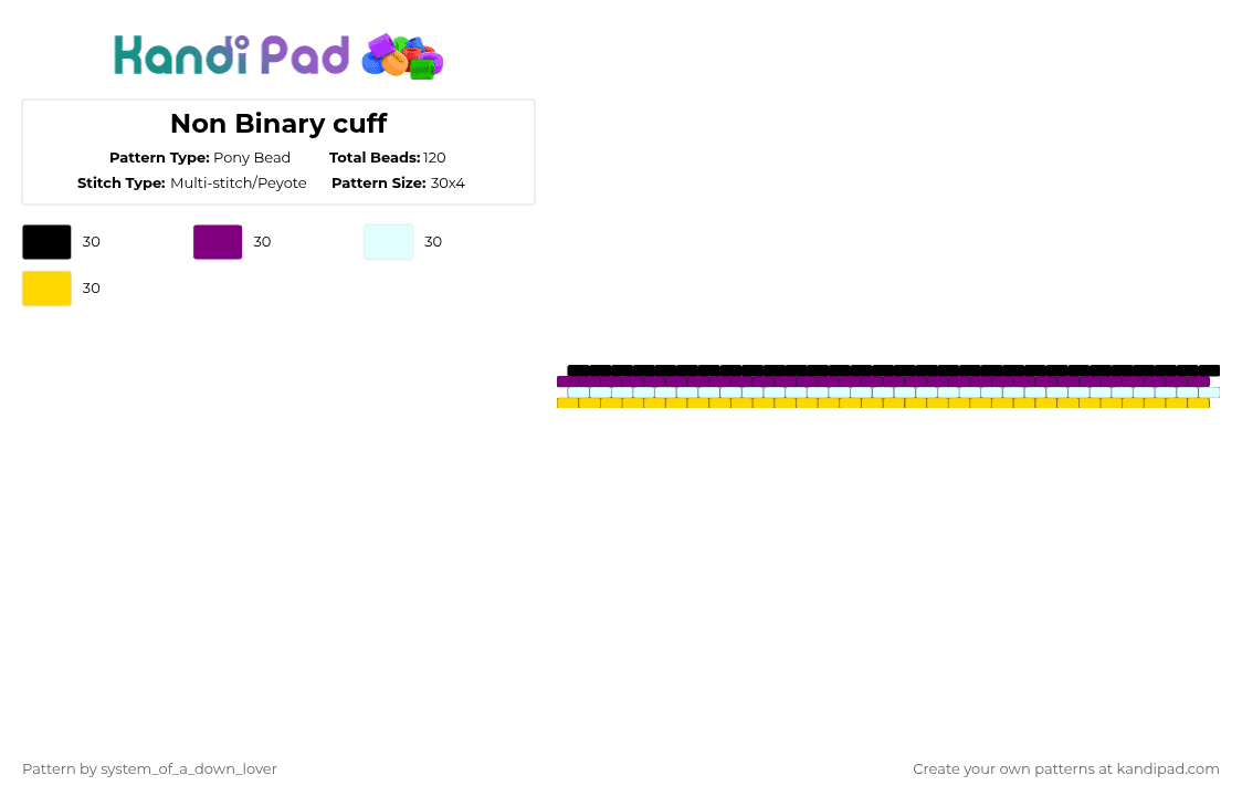 Non Binary cuff - Pony Bead Pattern by system_of_a_down_lover on Kandi Pad - pink,yellow