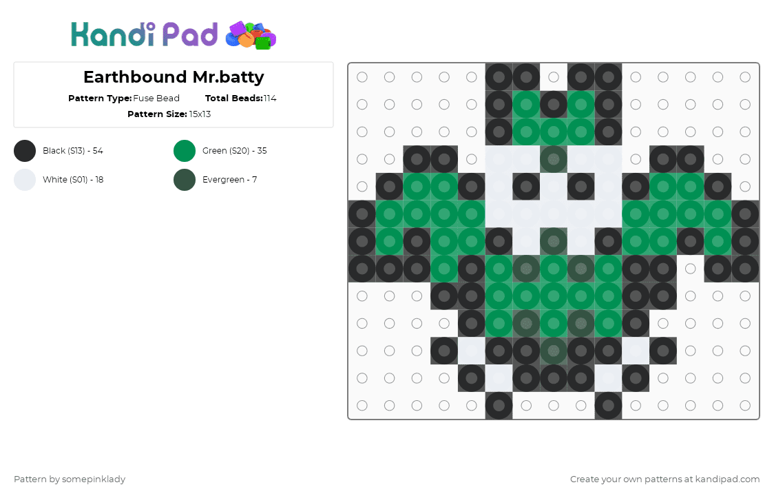 Earthbound Mr.batty - Fuse Bead Pattern by somepinklady on Kandi Pad - green,earthbound