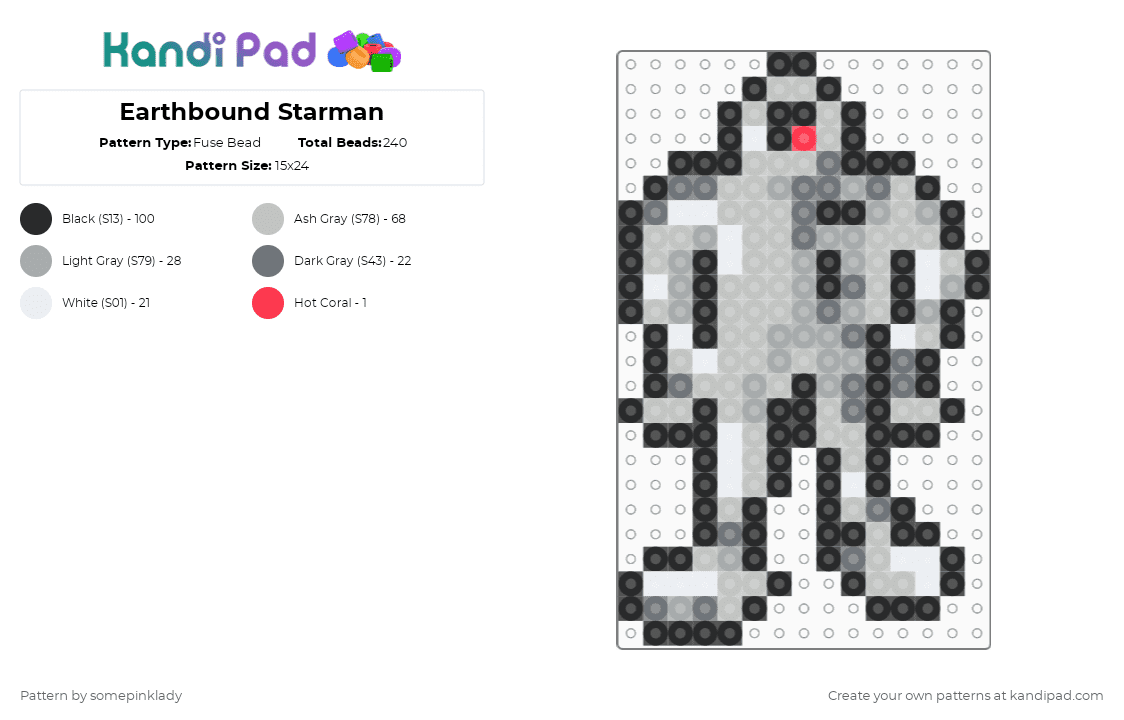 Earthbound Starman - Fuse Bead Pattern by somepinklady on Kandi Pad - beige,gray,earthbound,starman
