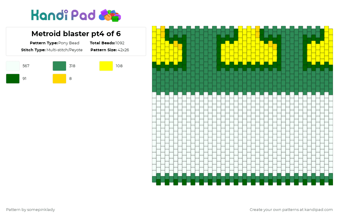 Metroid blaster pt4 of 6 - Pony Bead Pattern by somepinklady on Kandi Pad - green,metroid