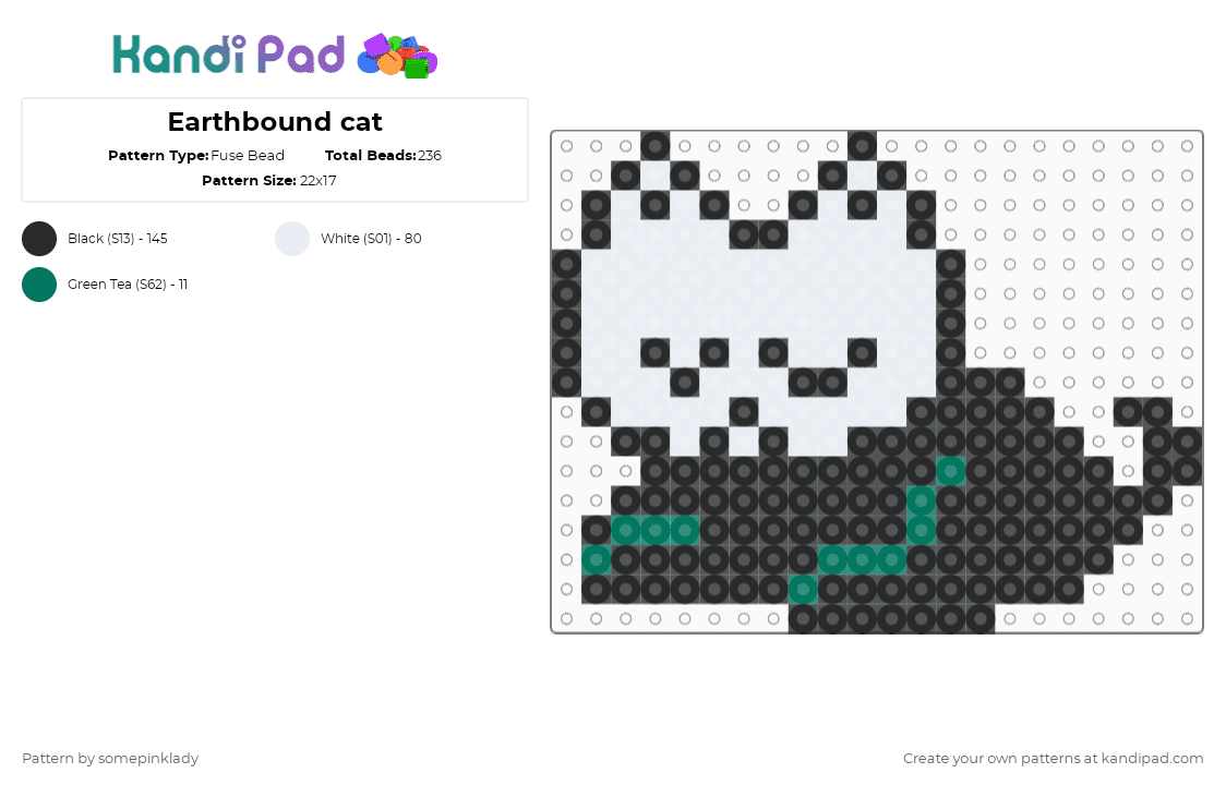 Earthbound cat - Fuse Bead Pattern by somepinklady on Kandi Pad - white,earthbound