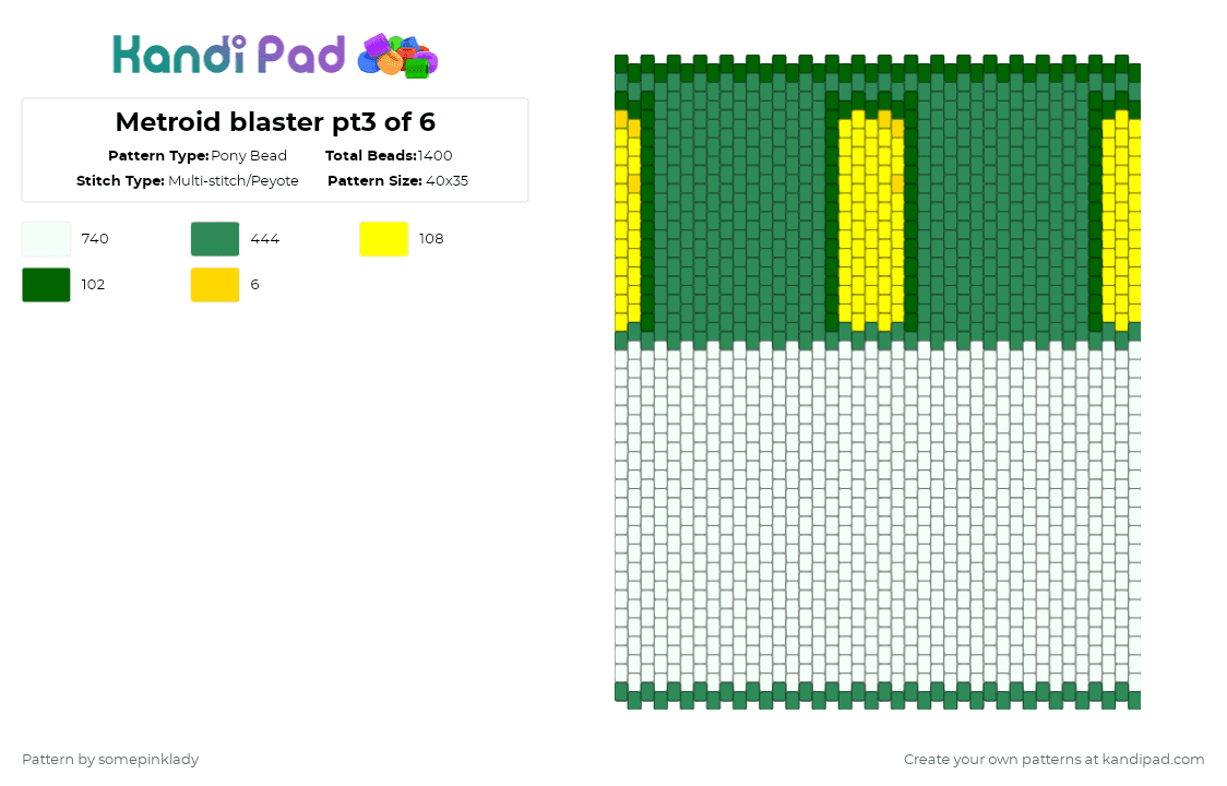 Metroid blaster pt3 of 6 - Pony Bead Pattern by somepinklady on Kandi Pad - green,metroid