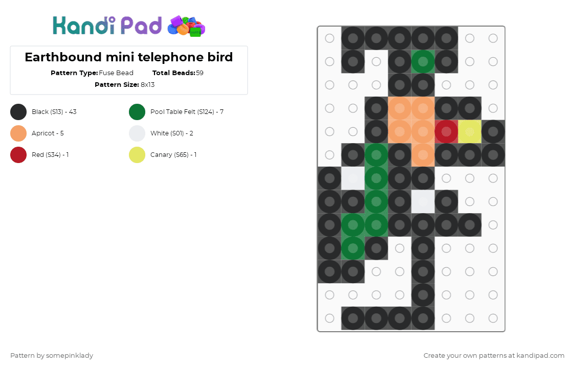 Earthbound mini telephone bird - Fuse Bead Pattern by somepinklady on Kandi Pad - black,green,orange,earthbound