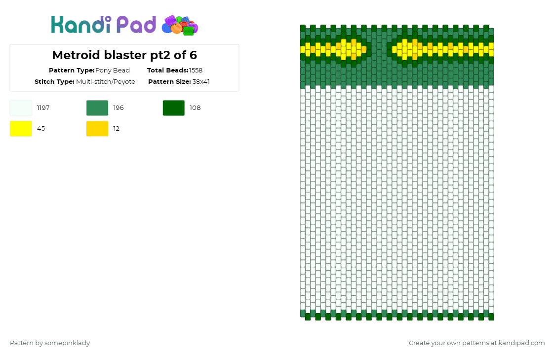 Metroid blaster pt2 of 6 - Pony Bead Pattern by somepinklady on Kandi Pad - white,green,metroid