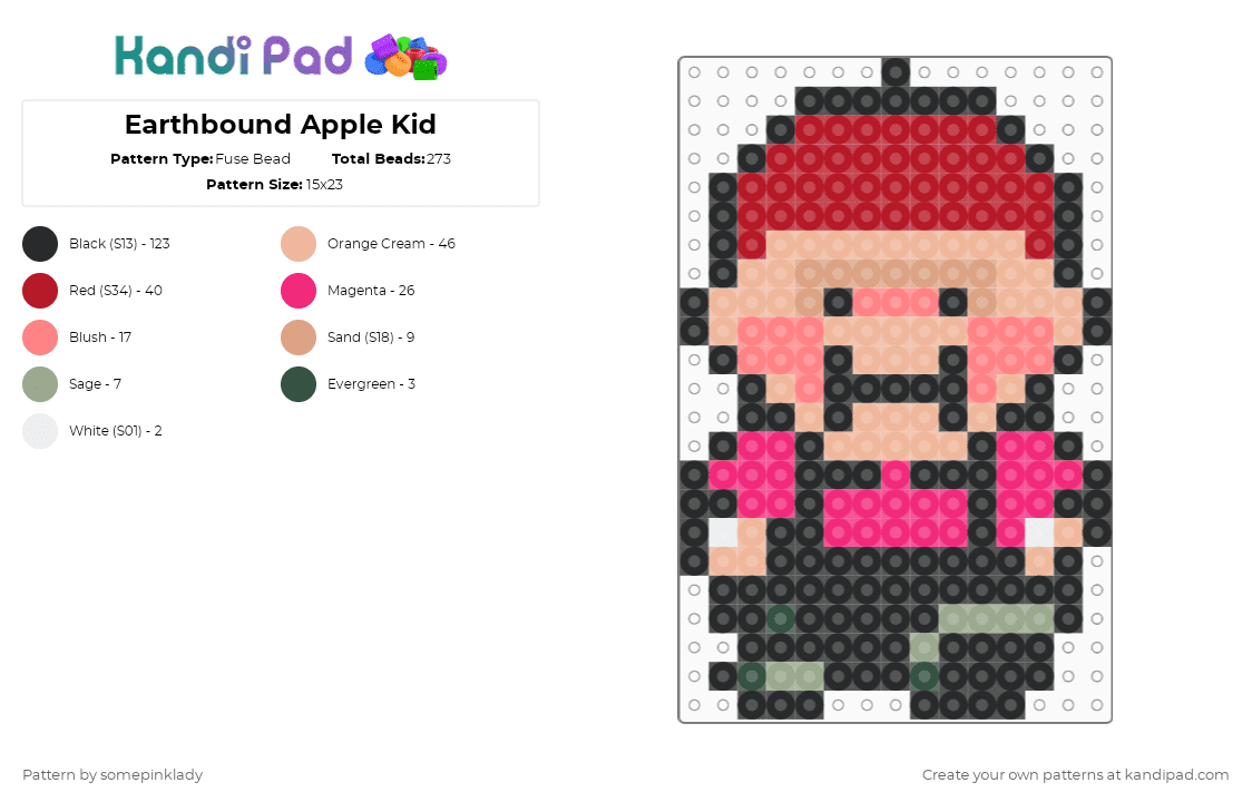 Earthbound Apple Kid - Fuse Bead Pattern by somepinklady on Kandi Pad - beige,red,earthbound,apple kid
