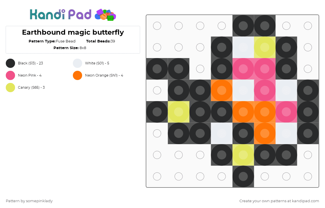 Earthbound magic butterfly - Fuse Bead Pattern by somepinklady on Kandi Pad - black,pink,orange,earthbound