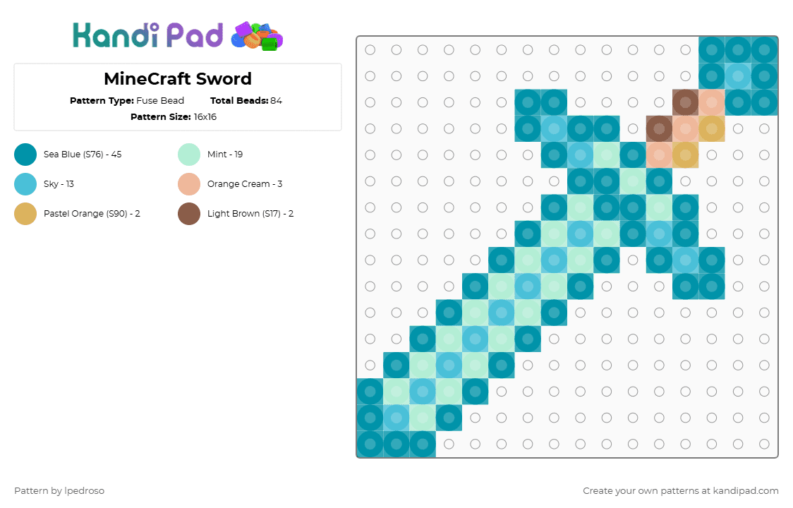 MineCraft Sword - Fuse Bead Pattern by lpedroso on Kandi Pad - teal,light blue