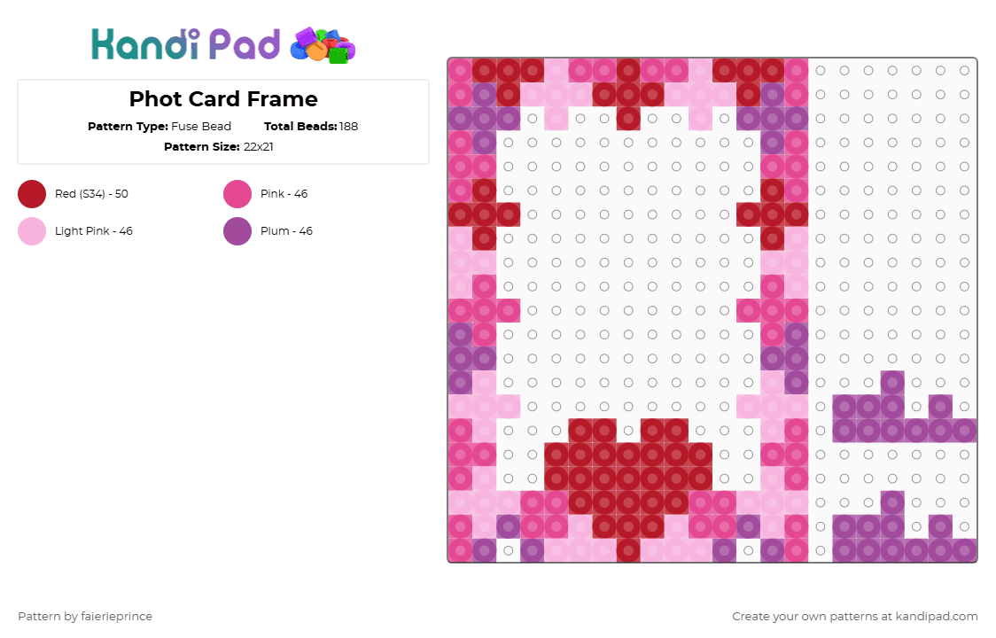 Phot Card Frame - Fuse Bead Pattern by faierieprince on Kandi Pad - pink,red