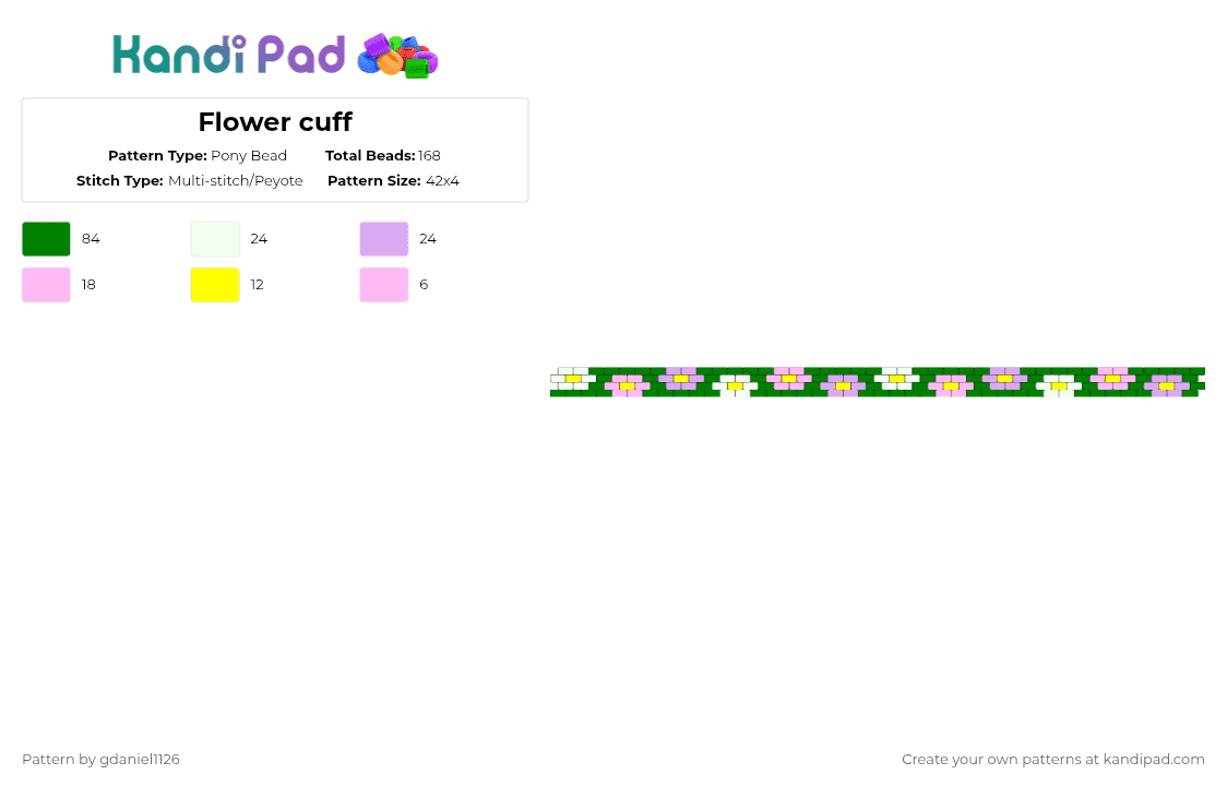 Flower cuff - Pony Bead Pattern by gdaniel1126 on Kandi Pad - pink,green