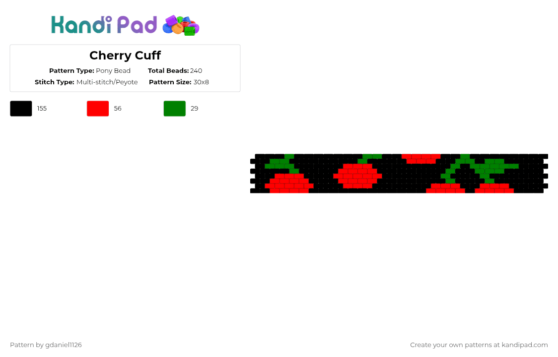 Cherry Cuff - Pony Bead Pattern by gdaniel1126 on Kandi Pad - black,red,green