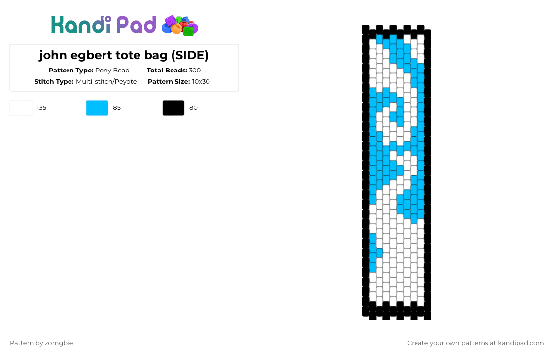 john egbert tote bag (SIDE) - Pony Bead Pattern by zomgbie on Kandi Pad - light blue, white