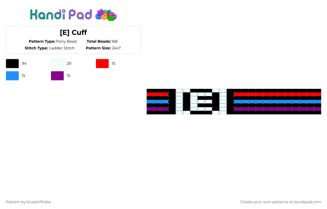 [E] Cuff - Pony Bead Pattern by blueshiftlabs on Kandi Pad - black,red,light blue,pink