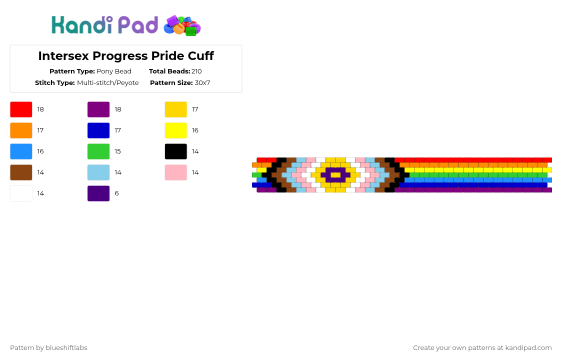 Intersex Progress Pride Cuff - Pony Bead Pattern by blueshiftlabs on Kandi Pad - red,light blue,pink,yellow