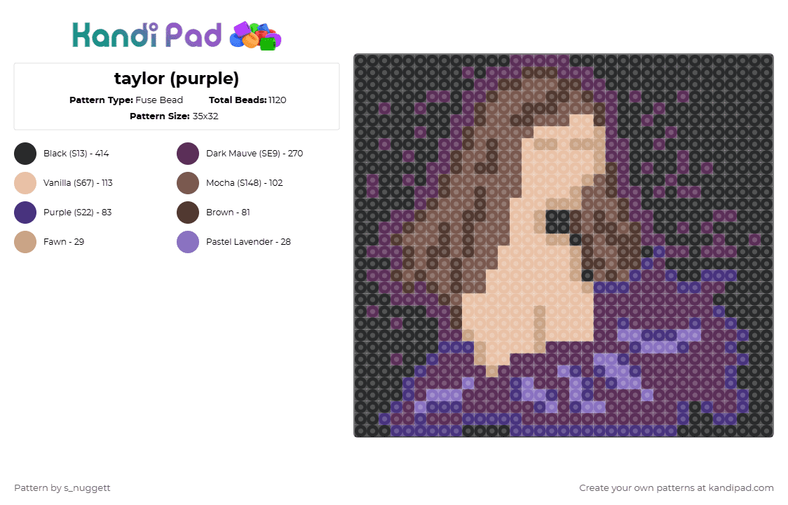 taylor (purple) - Fuse Bead Pattern by s_nuggett on Kandi Pad - beige, pink