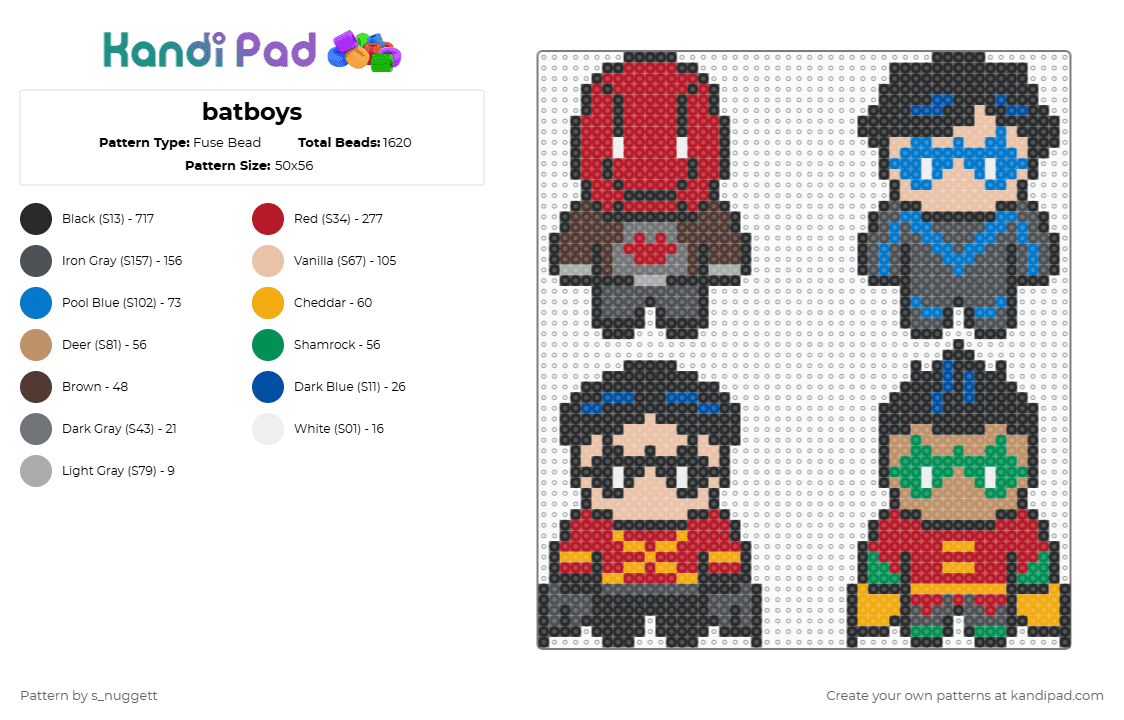 batboys - Fuse Bead Pattern by s_nuggett on Kandi Pad - black,red,purple,beige,colorful