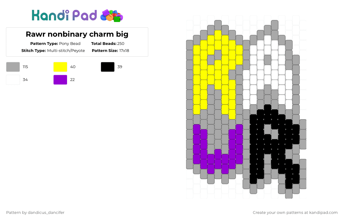 Rawr nonbinary charm big - Pony Bead Pattern by mikusgay_01 on Kandi Pad - beige,enby,nonbinary,pride,charm,lgbt,lgbtqia,lgbtq,big