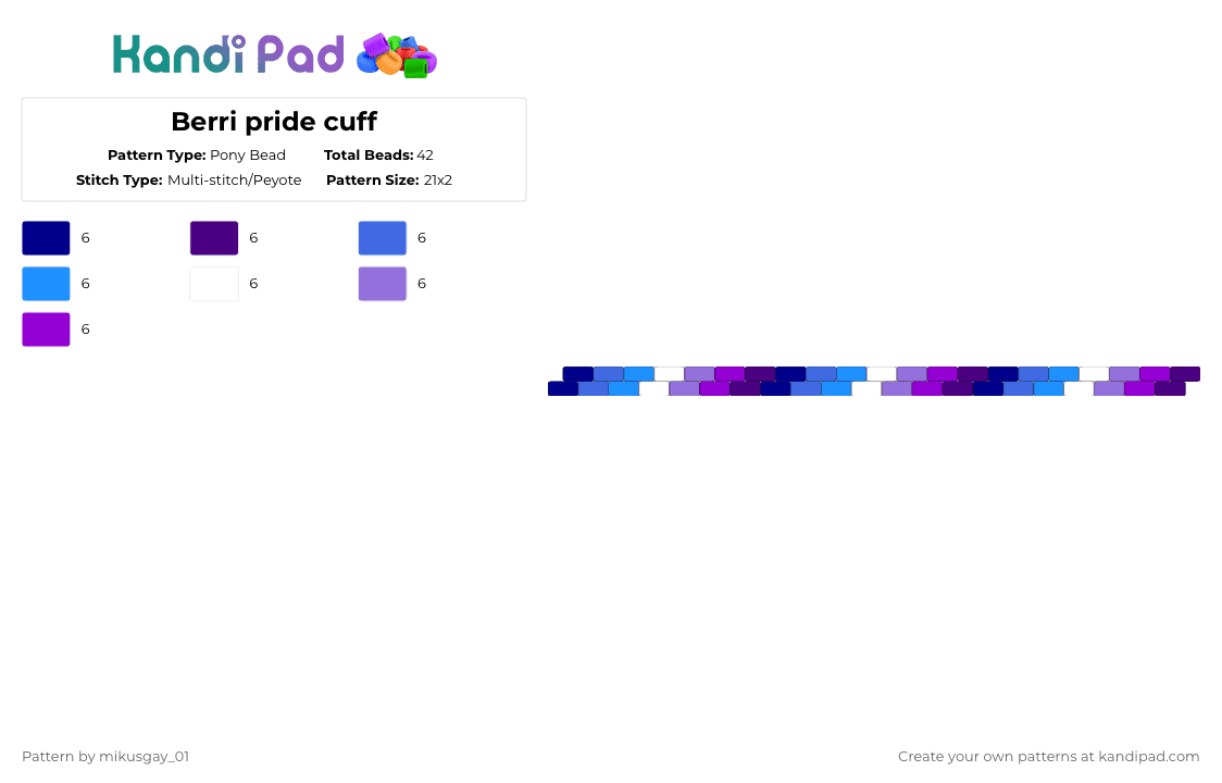 Berri pride cuff - Pony Bead Pattern by mikusgay_01 on Kandi Pad - purple,berri,berrisexual,pride,lgbt,lgbtqia,lgbtq