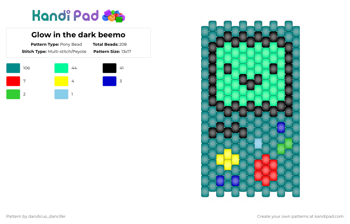 Glow in the dark beemo - Pony Bead Pattern by mikusgay_01 on Kandi Pad - teal,adventure time,bmo,beemo,charm,glow in the dark