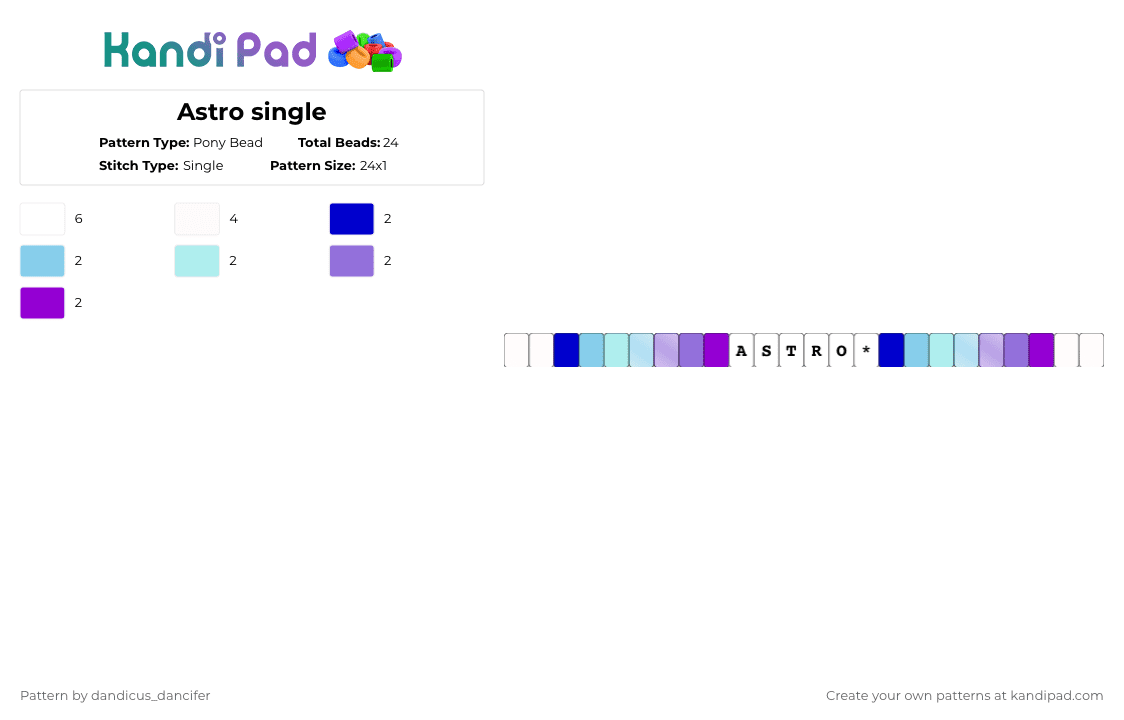 Astro single - Pony Bead Pattern by mikusgay_01 on Kandi Pad - purple,light blue,astro,dw,dandysworld,dandys world,moonflower,moon,astroke,dandy