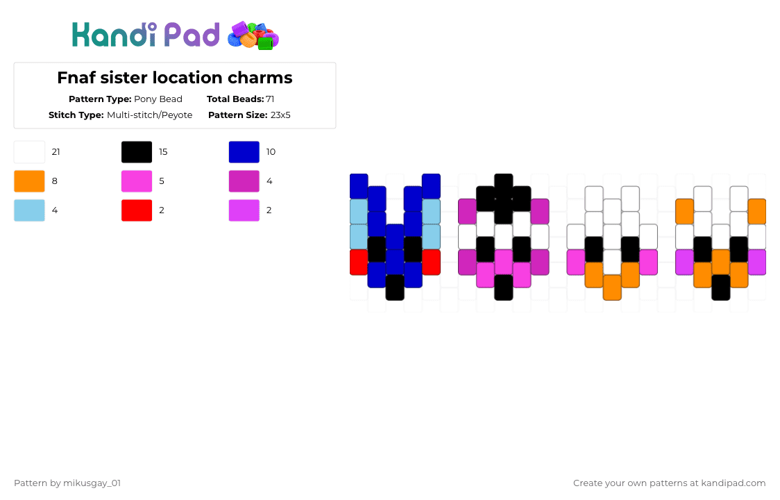 Fnaf sister location charms - Pony Bead Pattern by mikusgay_01 on Kandi Pad - purple,pink,orange