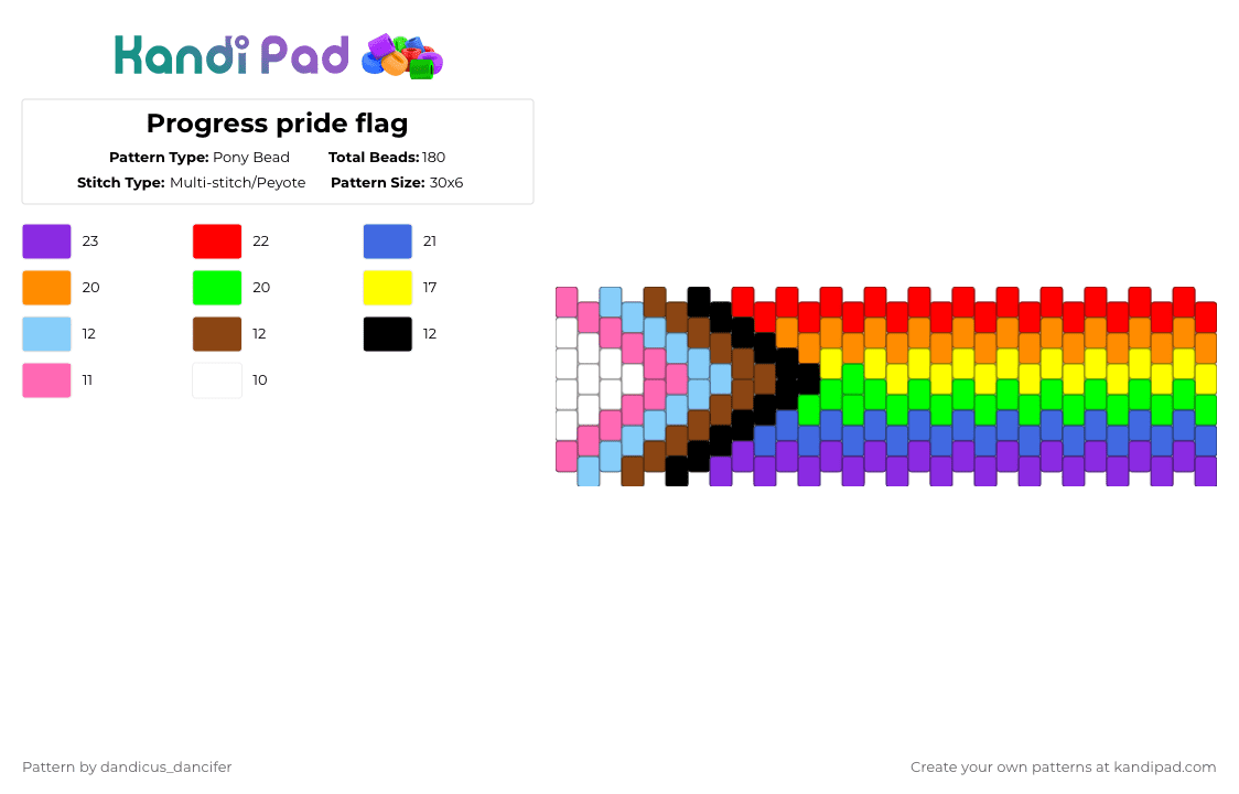 Progress pride flag - Pony Bead Pattern by mikusgay_01 on Kandi Pad - red,green,blue,colorful,pride,progress pride,lgbt,lgbtq,lgbtqia,progress