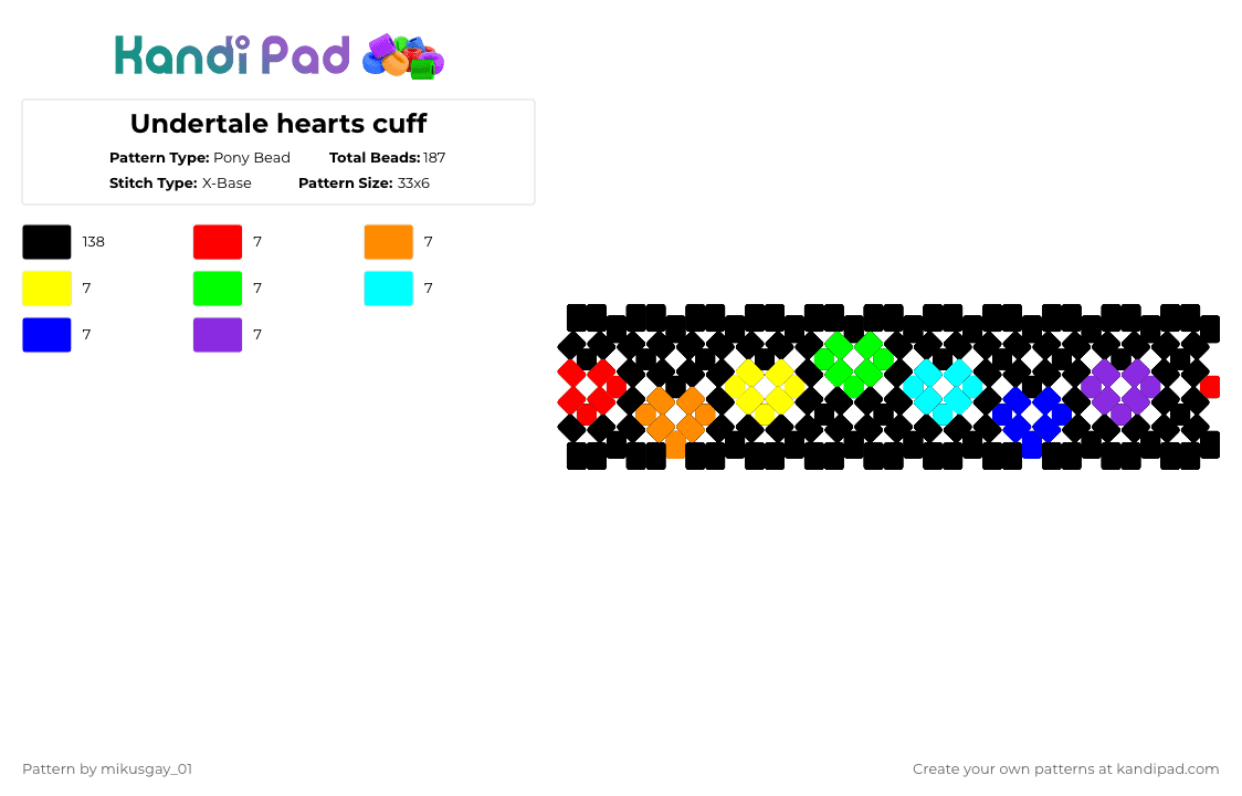Undertale hearts cuff - Pony Bead Pattern by mikusgay_01 on Kandi Pad - black,purple