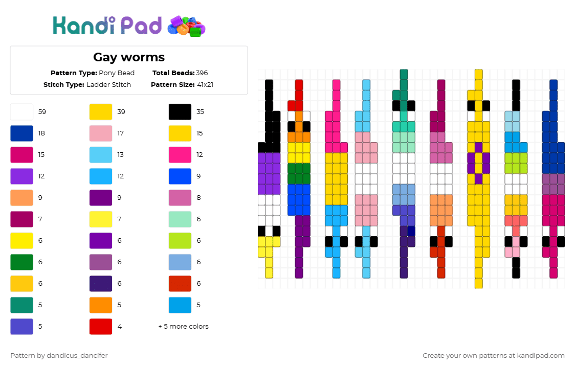 Gay worms - Pony Bead Pattern by mikusgay_01 on Kandi Pad - yellow,pink,light blue,purple,gay,pride,lgbtq,lgbtqia,lgbt,mlm,wlw