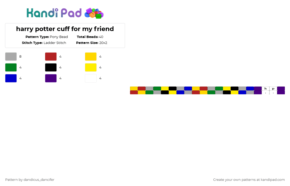 harry potter cuff for my friend - Pony Bead Pattern by mikusgay_01 on Kandi Pad - beige, purple, yellow
