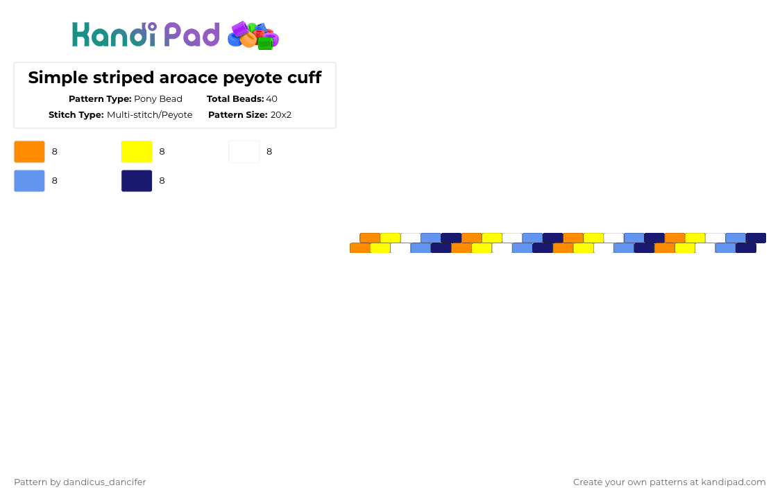 Simple striped aroace peyote cuff - Pony Bead Pattern by mikusgay_01 on Kandi Pad - orange,yellow,light blue,purple,pride,aroace,simple,lgbtq,lgbt,lgbtqia,easy,peyote