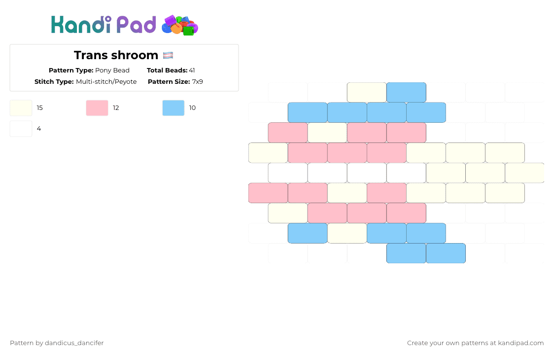 Trans shroom 🏳️‍⚧️ - Pony Bead Pattern by mikusgay_01 on Kandi Pad - light blue,pink,trans,shroom,pride,transgender,lgbtq,mushroom,charm,lgbtqia