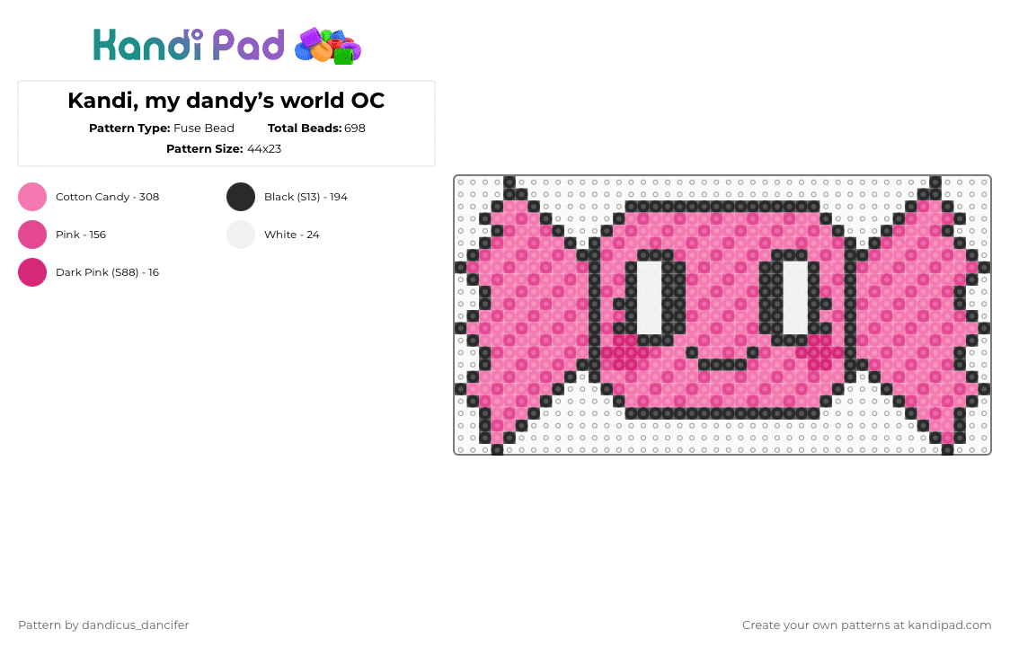 Kandi, my dandy’s world OC - Fuse Bead Pattern by mikusgay_01 on Kandi Pad - colorful, cute, dandys world, dw, oc, perler, pink