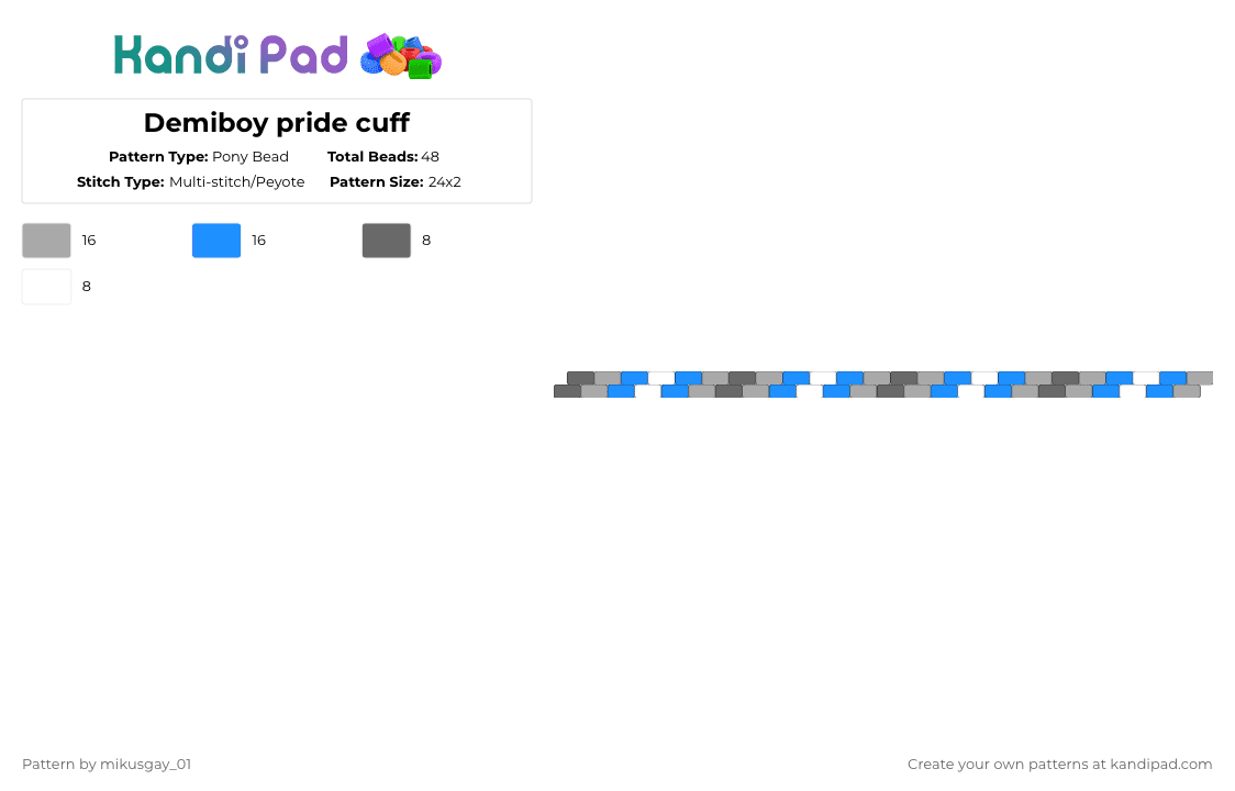 Demiboy pride cuff - Pony Bead Pattern by mikusgay_01 on Kandi Pad - beige,light blue,demiboy,lgbt,lgbtq,lgbtqia