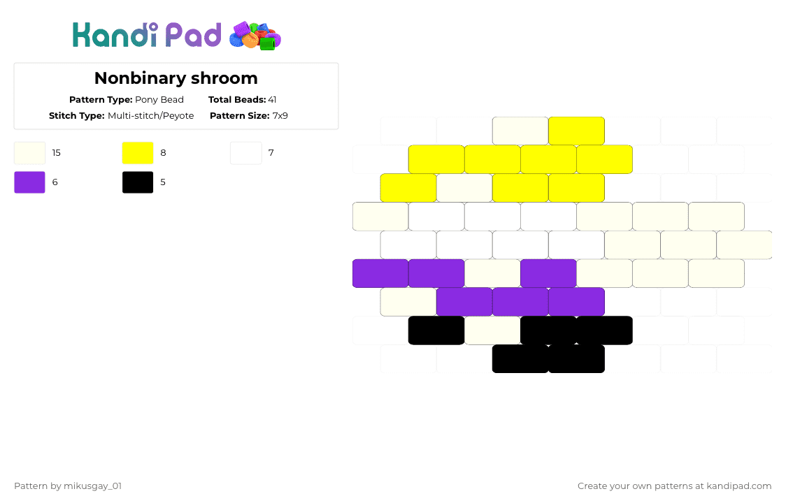 Nonbinary shroom - Pony Bead Pattern by mikusgay_01 on Kandi Pad - white,yellow,purple,nonbinary,shroom,enby,mushroom,pride,lgbt,lgbtq,lgbtqia
