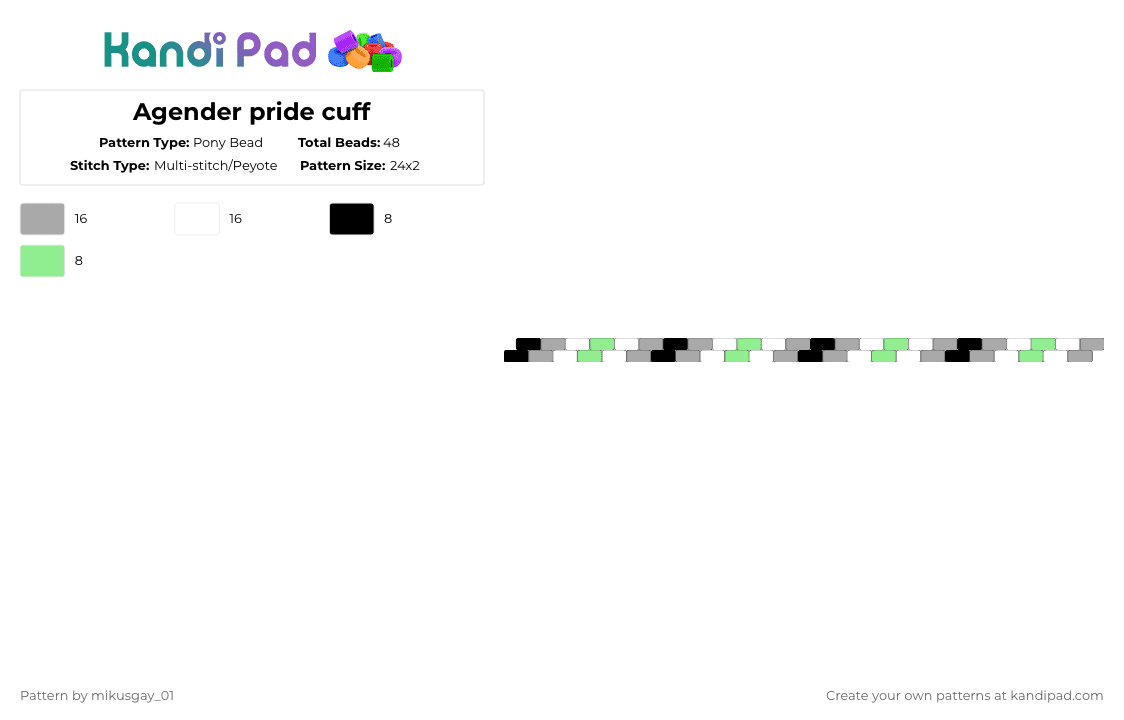 Agender pride cuff - Pony Bead Pattern by mikusgay_01 on Kandi Pad - beige,teal,agender,pride,lgbt,lgbtq,lgbtqia