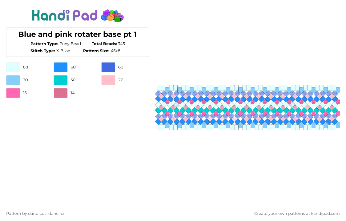 Blue and pink rotater base pt 1 - Pony Bead Pattern by mikusgay_01 on Kandi Pad - light blue,rotater,xbase,x base,ocean,blue,pink,rotating,cuff