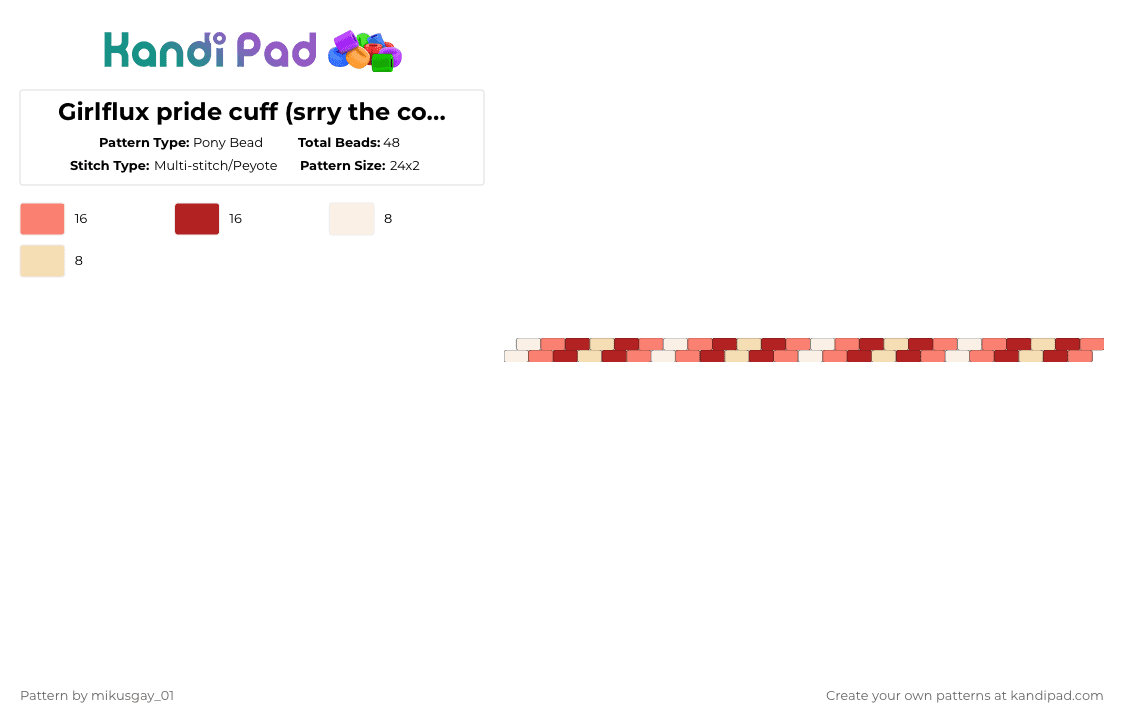 Girlflux pride cuff (srry the colors r kinda off) - Pony Bead Pattern by mikusgay_01 on Kandi Pad - orange,red,girlflux,pride,lgbt,lgbtq,lgbtqia