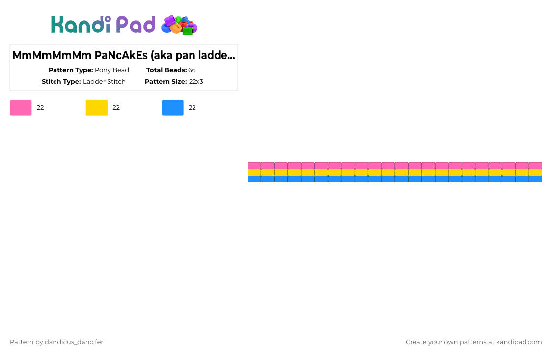 MmMmMmMm PaNcAkEs (aka pan ladder cuff :3) - Pony Bead Pattern by mikusgay_01 on Kandi Pad - pink,yellow,light blue,pan,pansexual,pride,lgbtq,pancakes