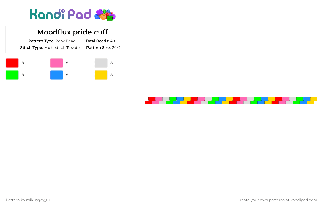 Moodflux pride cuff - Pony Bead Pattern by mikusgay_01 on Kandi Pad - pink,light blue,colorful