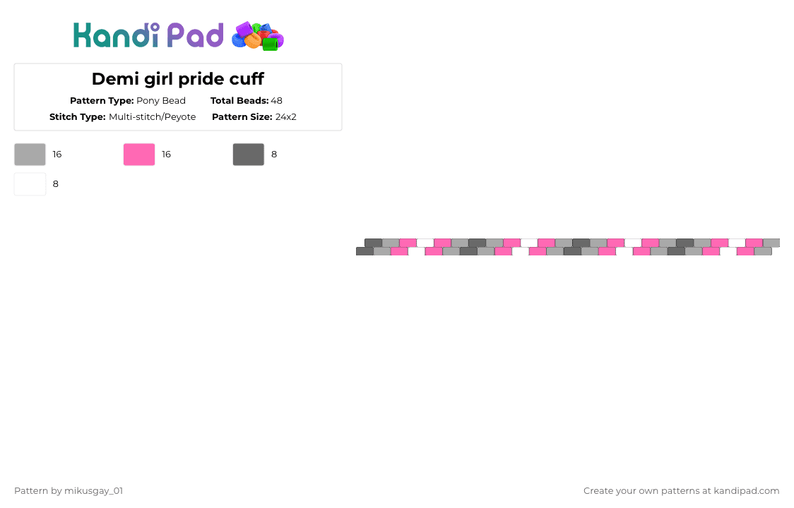 Demi girl pride cuff - Pony Bead Pattern by mikusgay_01 on Kandi Pad - beige,pink,demigirl,pride,lgbt,lgbtq,lgbtqia