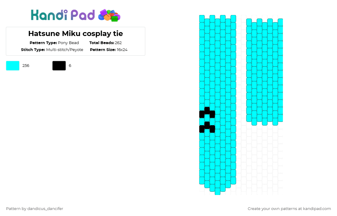 Hatsune Miku cosplay tie - Pony Bead Pattern by mikusgay_01 on Kandi Pad - light blue,miku,vocalaloid,hatsune miku,anime,tie