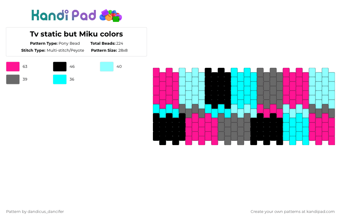 Tv static but Miku colors - Pony Bead Pattern by mikusgay_01 on Kandi Pad - pink,light blue,miku,static,hatsune miku,vocaloid