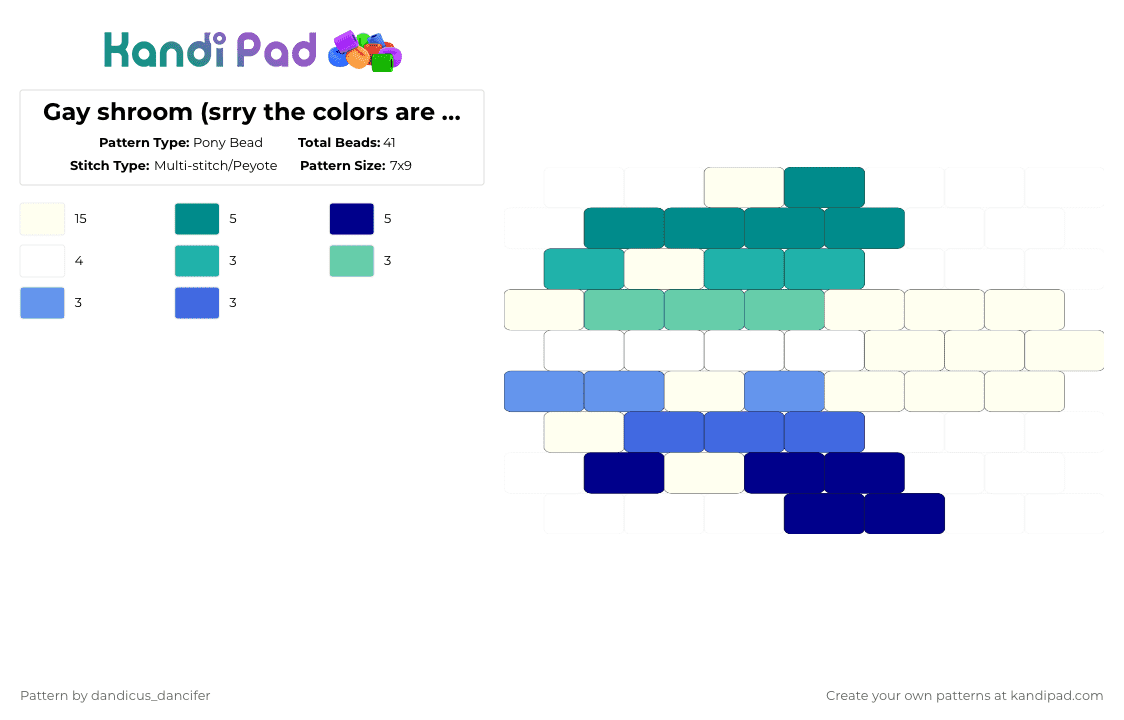 Gay shroom (srry the colors are kinda off) - Pony Bead Pattern by mikusgay_01 on Kandi Pad - white,teal,gay,lgbtq,pride,shroom,mushroom,lgbtqia,lgbt