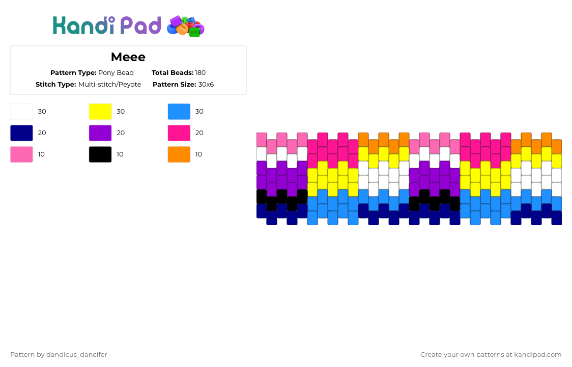 Meee - Pony Bead Pattern by mikusgay_01 on Kandi Pad - pink,purple,yellow,light blue,pan,pride,lgbtq,pansexual,genderfluid,aroace,aroase,gender fluid