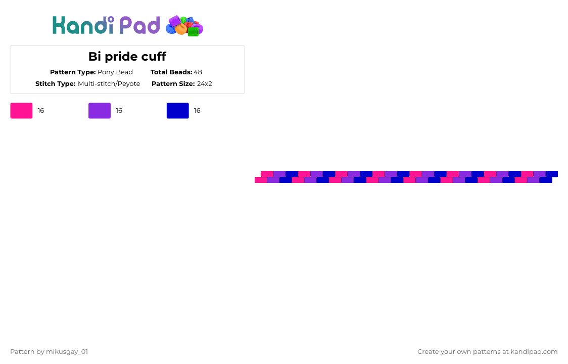 Bi pride cuff - Pony Bead Pattern by mikusgay_01 on Kandi Pad - pink,purple,bi,bisexual,pride,lgbt,lgbtq,lgbtqia