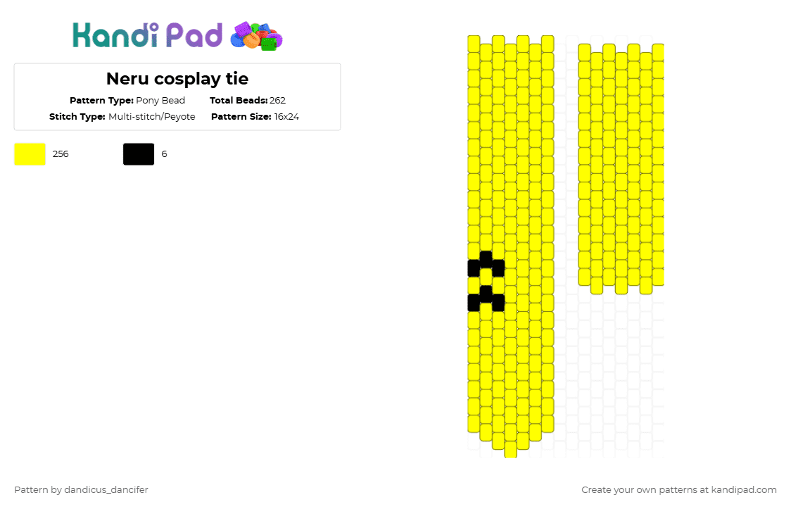 Neru cosplay tie - Pony Bead Pattern by mikusgay_01 on Kandi Pad - yellow,vocaloid,neru,tie,cosplay,anime,japanese