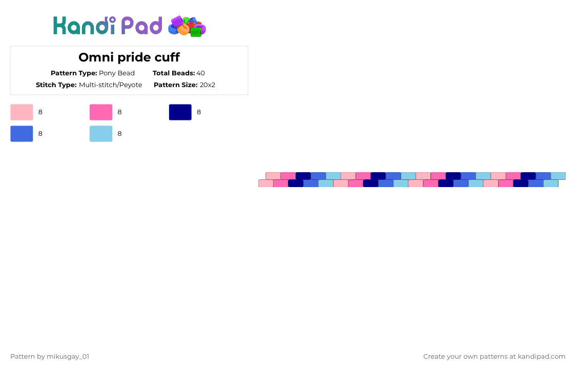 Omni pride cuff - Pony Bead Pattern by mikusgay_01 on Kandi Pad - pink,omni,omnisexual,pride,lgbt,lgbtq,lgbtqia
