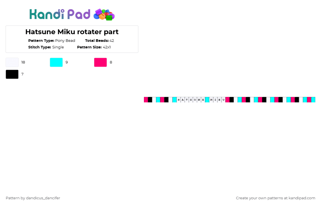 Hatsune Miku rotater part - Pony Bead Pattern by mikusgay_01 on Kandi Pad - pink,light blue,hatsune miku,miku,vocaloid,cosplay,music,anime